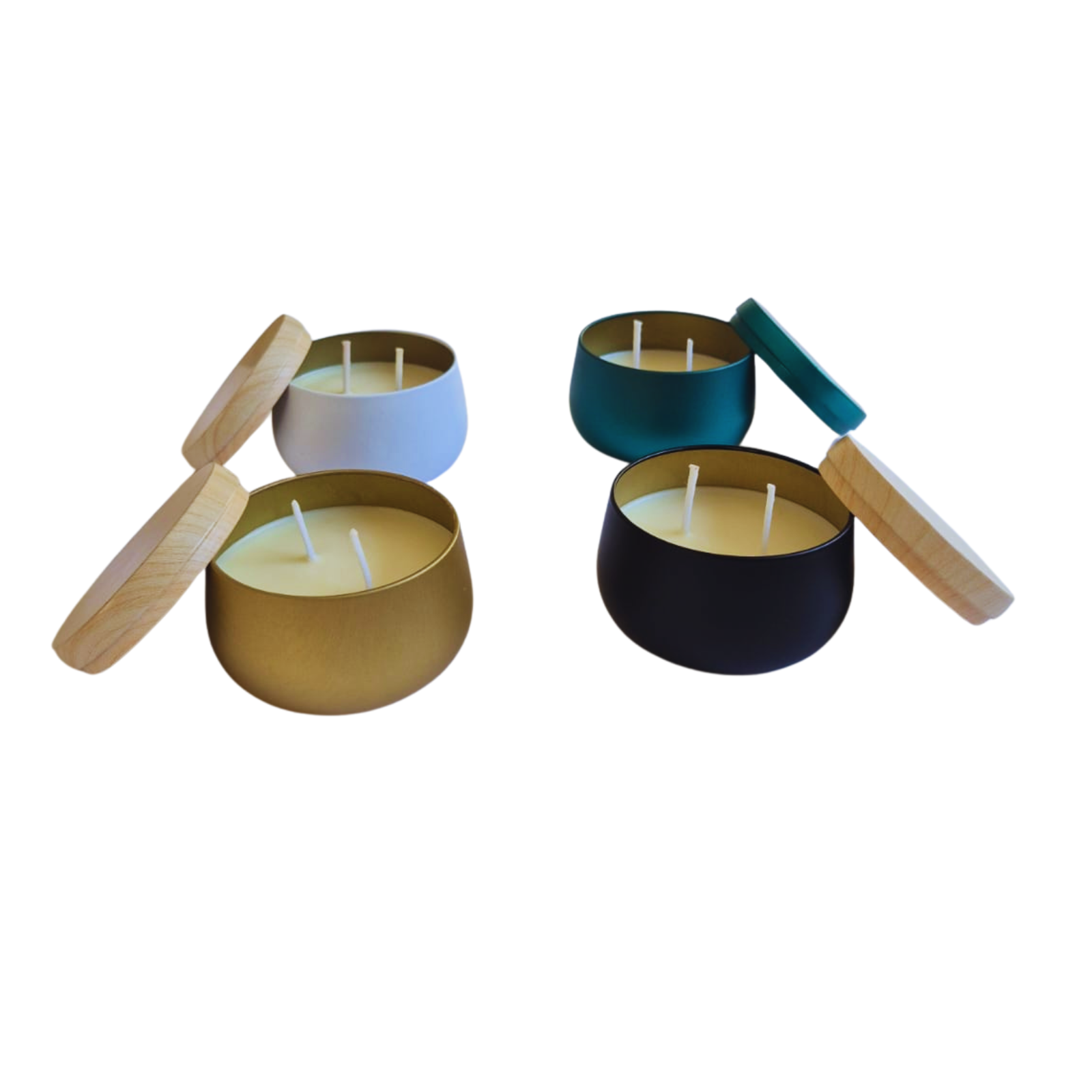 4 Cores Velas Aromáticas Veganas 187g – Branco, Preto, Dourado e Verde | Purificação, Aromaterapia e Decoração | Cera Natural de Coco, Arroz e Palma