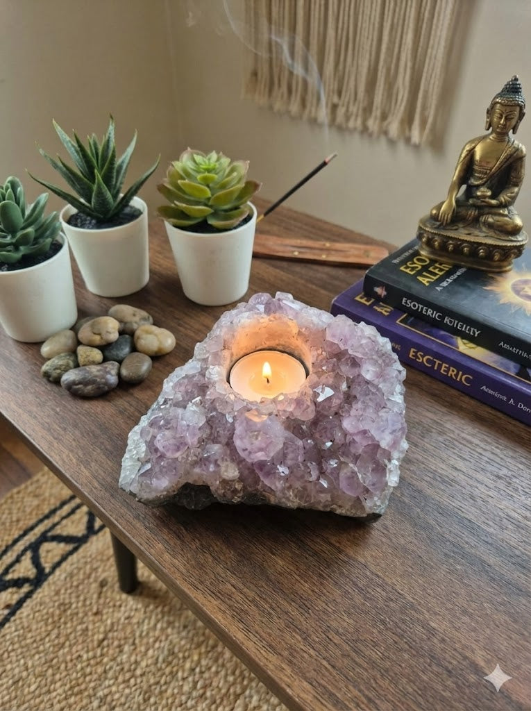 Ametista Bruta Natural 1,49 kg – Porta-Vela Artesanal | Cristal para Energização, Decoração Zen e Harmonização de Ambientes – Peça Exclusiva - Harmonia Plena