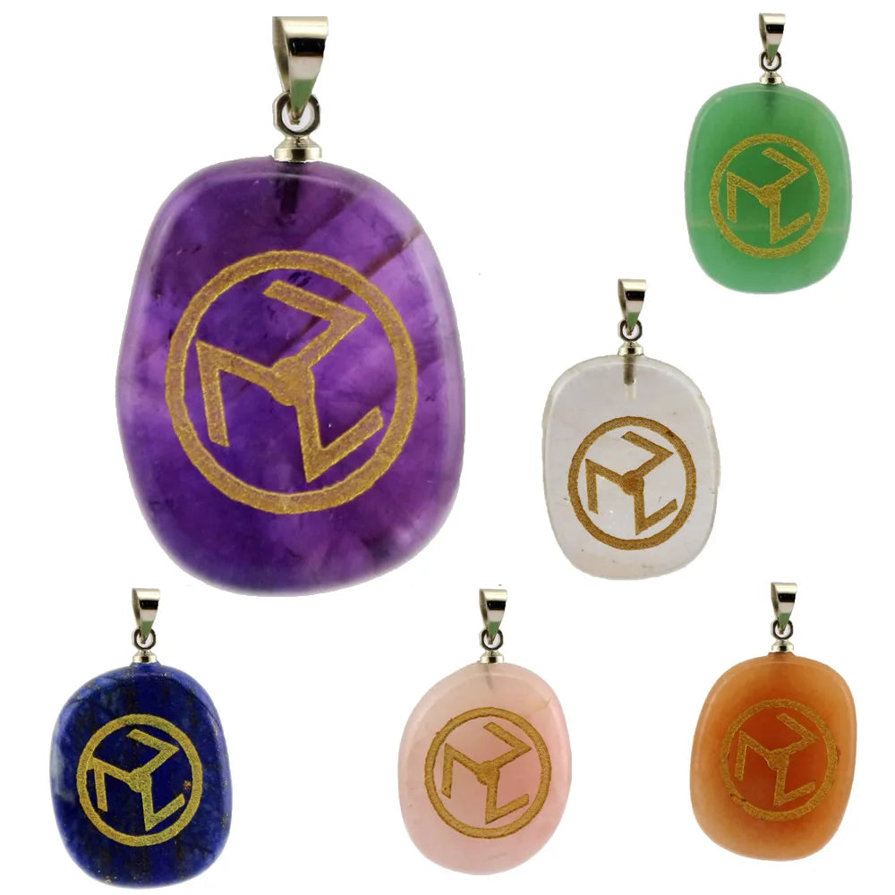 Amuleto de Pedra Natural 2x2,50 cm com Símbolo Reiki - Acessórios de Colar e Corrente