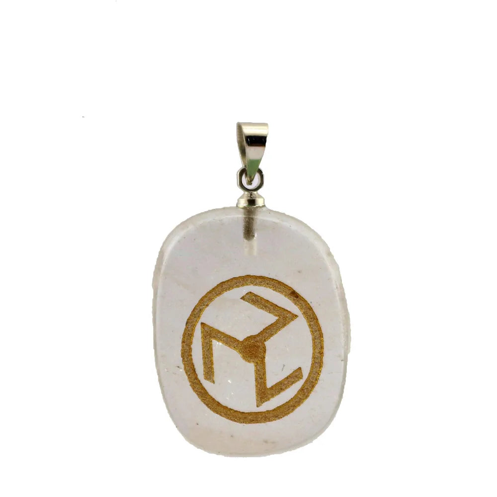 Amuleto de Pedra Natural 2x2,50 cm com Símbolo Reiki - Acessórios de Colar e Corrente