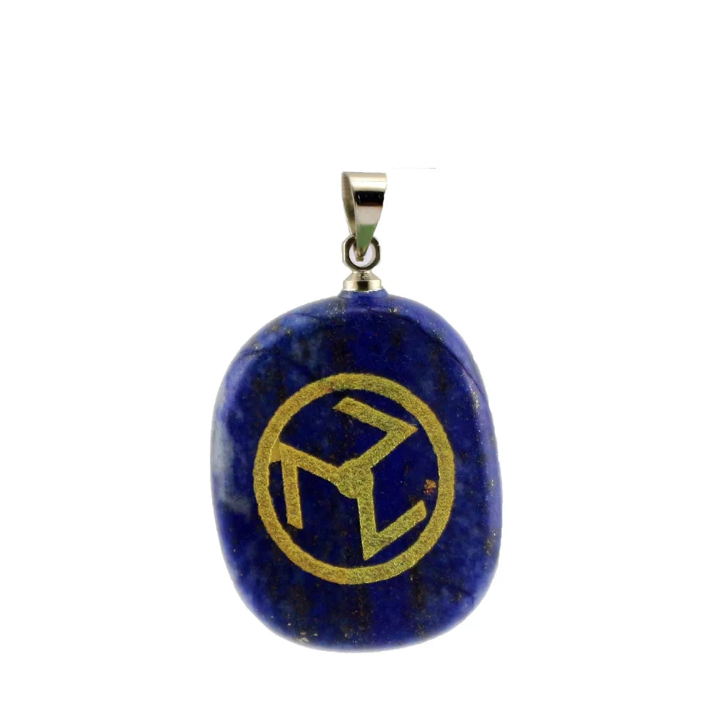 Amuleto de Pedra Natural 2x2,50 cm com Símbolo Reiki - Acessórios de Colar e Corrente