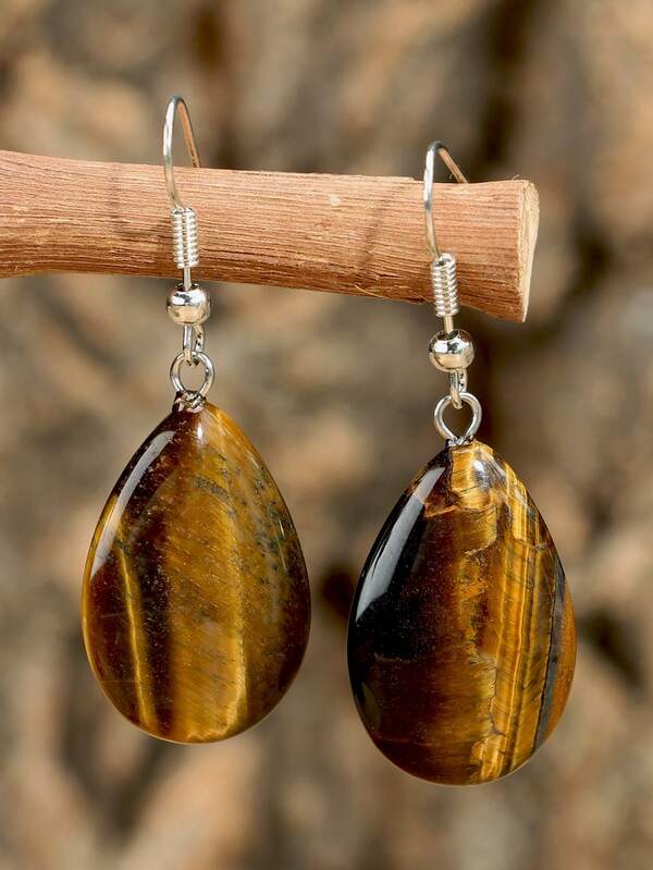 Brinco oval de pedra natural polida