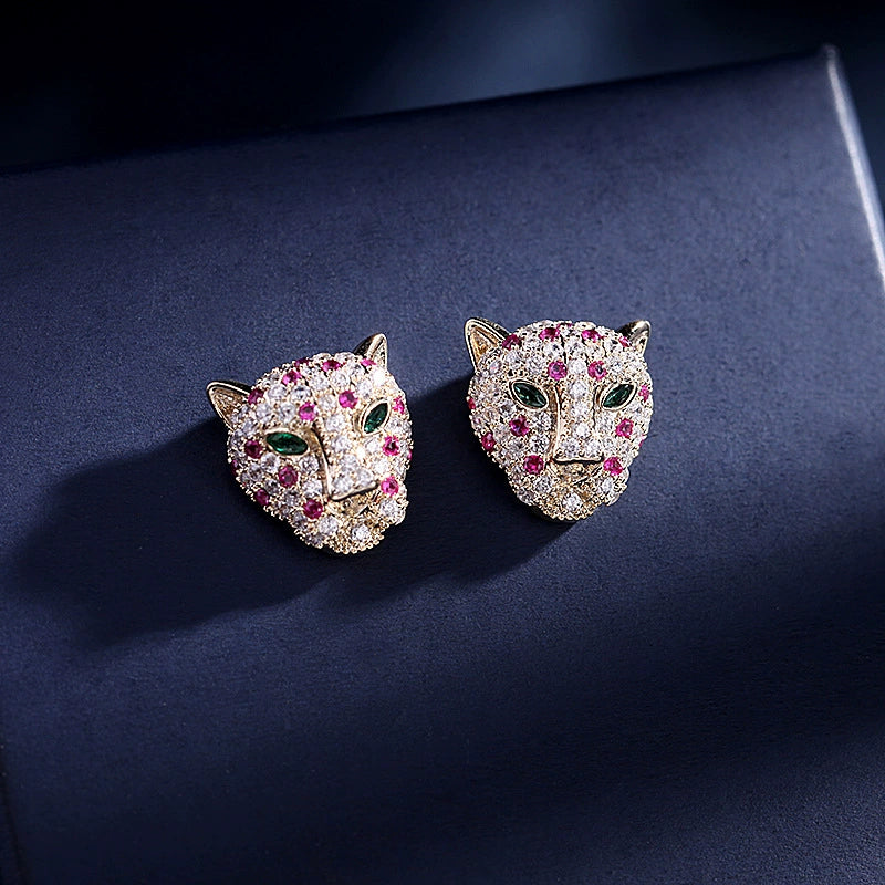 Brincos Femininos Cabeça de Leopardo com Zircônia - Vários Estilos de Brincos Pequenos Criativos - Semi Joias