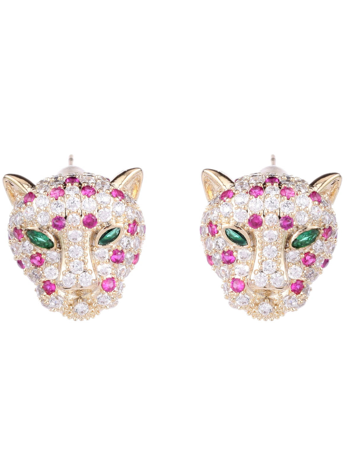 Brincos Femininos Cabeça de Leopardo com Zircônia - Vários Estilos de Brincos Pequenos Criativos - Semi Joias