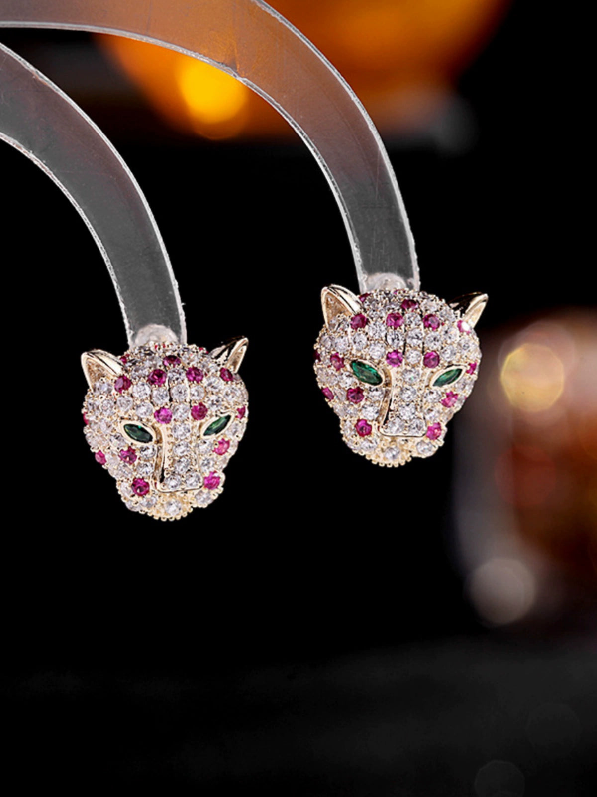 Brincos Femininos Cabeça de Leopardo com Zircônia - Vários Estilos de Brincos Pequenos Criativos - Semi Joias