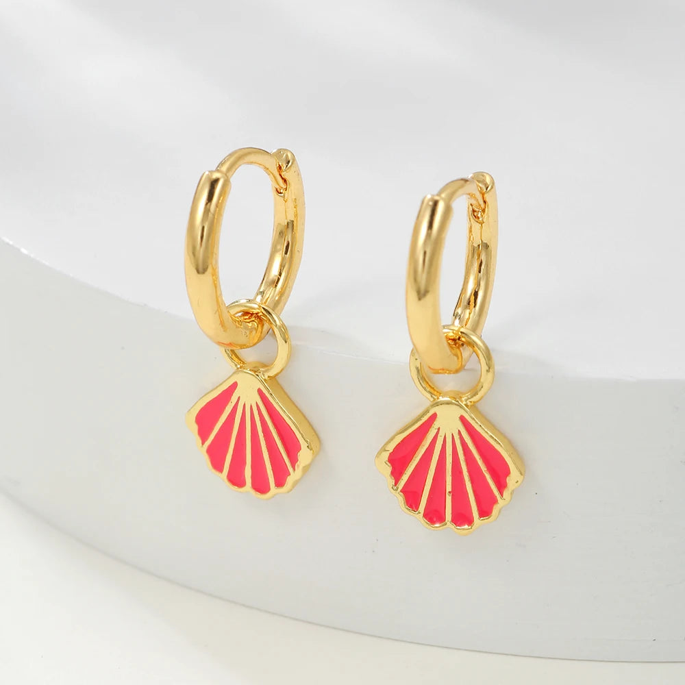 Brincos de Argola Pequena com Pingente de Estrela e Cogumelo Arco-Íris Boho - Feminino -