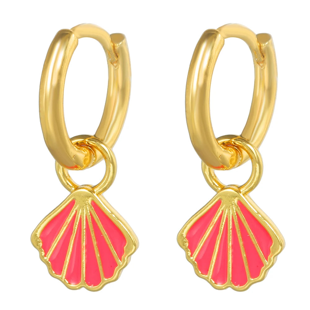 Brincos de Argola Pequena com Pingente de Estrela e Cogumelo Arco-Íris Boho - Feminino -