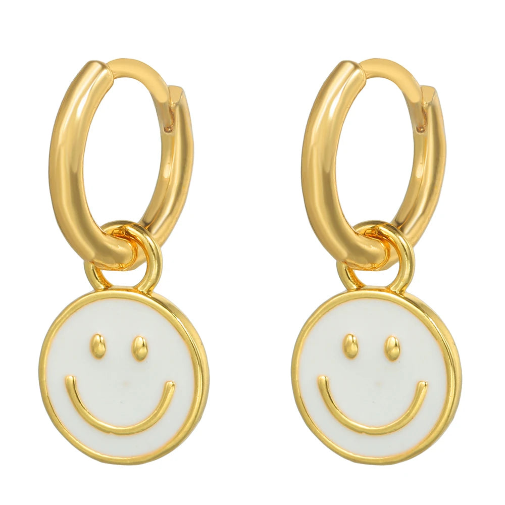 Brincos de Argola Pequena com Pingente de Estrela e Cogumelo Arco-Íris Boho - Feminino -79