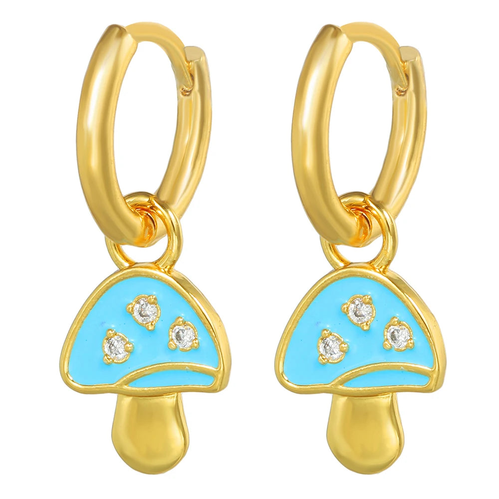 Brincos de Argola Pequena com Pingente de Estrela e Cogumelo Arco-Íris Boho - Feminino -