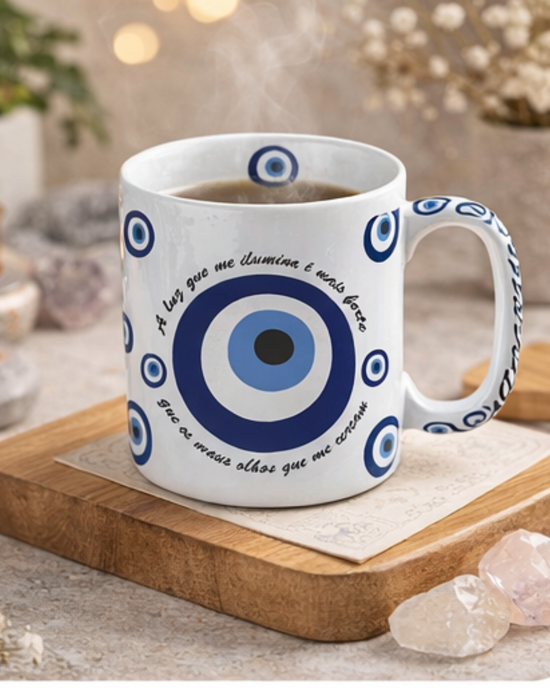 Caneca Guardiã da Manhã - Bella 300 ml Olho Grego em Cerámica Decorativa - Proteção, Energia Positiva e Estilo - Harmonia Plena