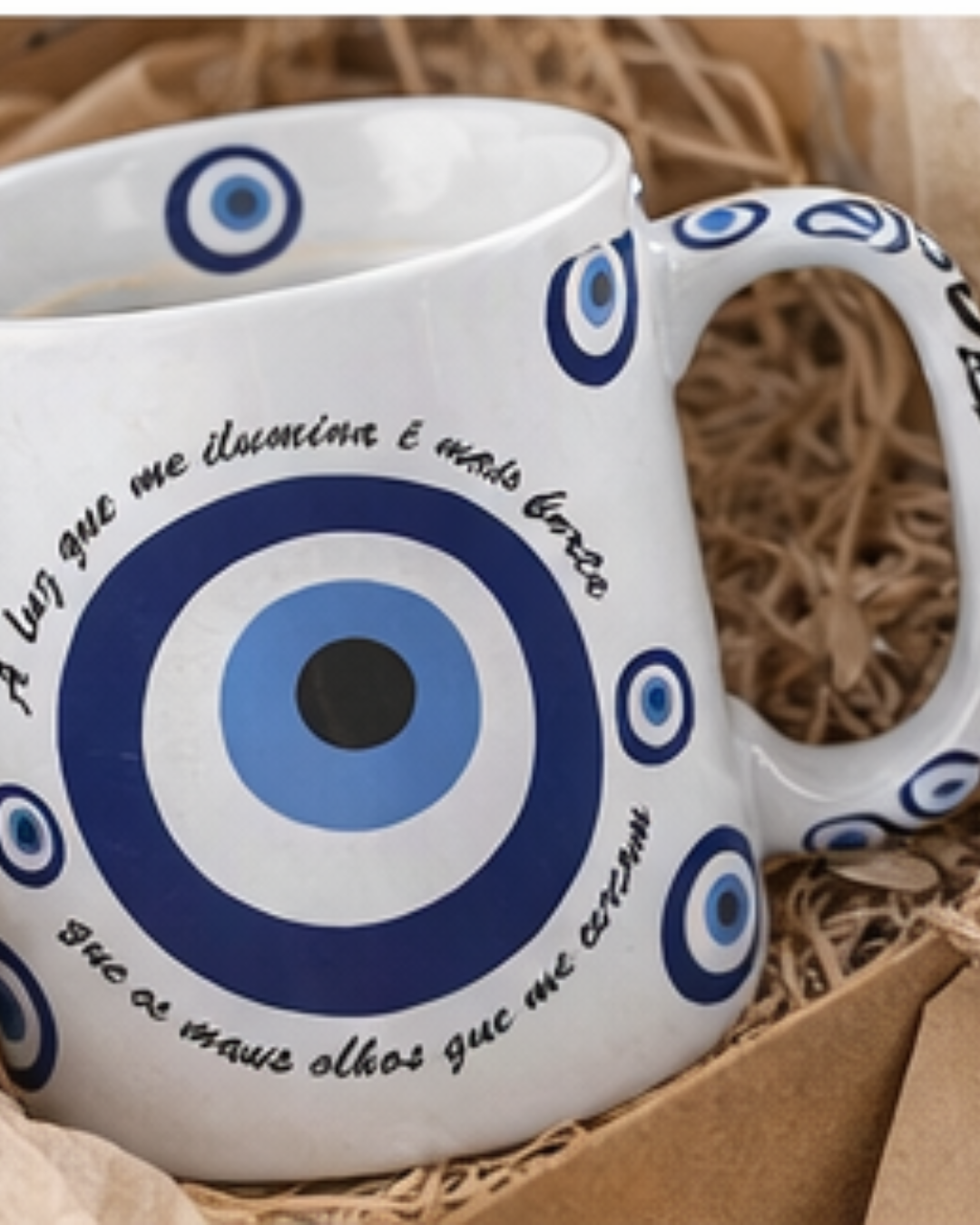 Caneca Guardiã da Manhã - Bella 300 ml Olho Grego em Cerámica Decorativa - Proteção, Energia Positiva e Estilo - Harmonia Plena