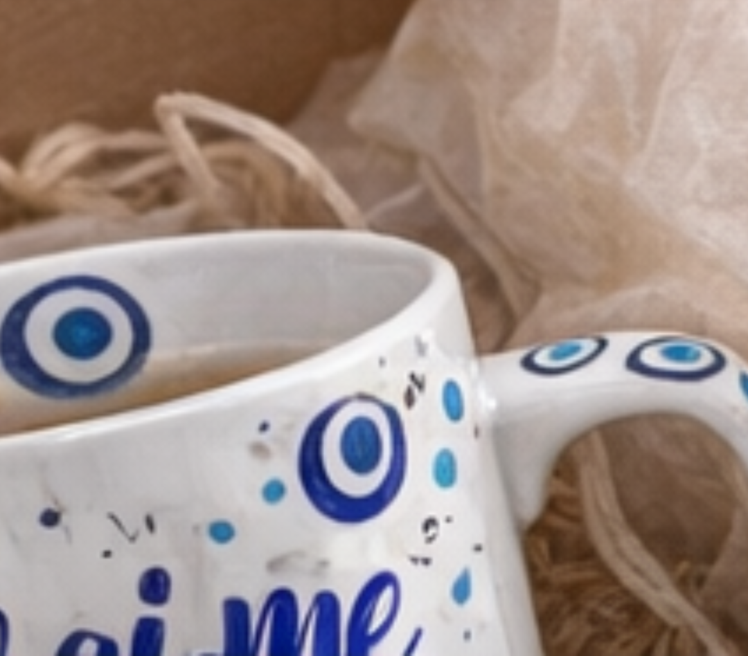 Caneca Porcelana 325 ml - Ritual da Manhã - Olho Grego & Boa Energia - Harmonia Plena