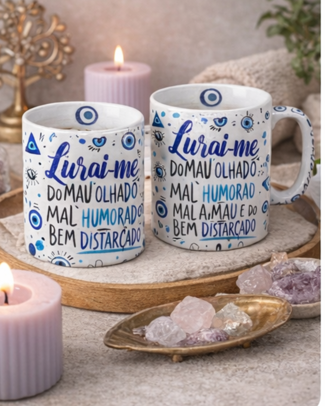 Caneca Porcelana 325 ml - Ritual da Manhã - Olho Grego & Boa Energia - Harmonia Plena