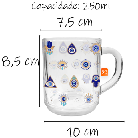 Caneca Ritualística de Proteção • Olho Grego • Vidro Decorativo com Simbolos de Proteção -Harmonia Plena