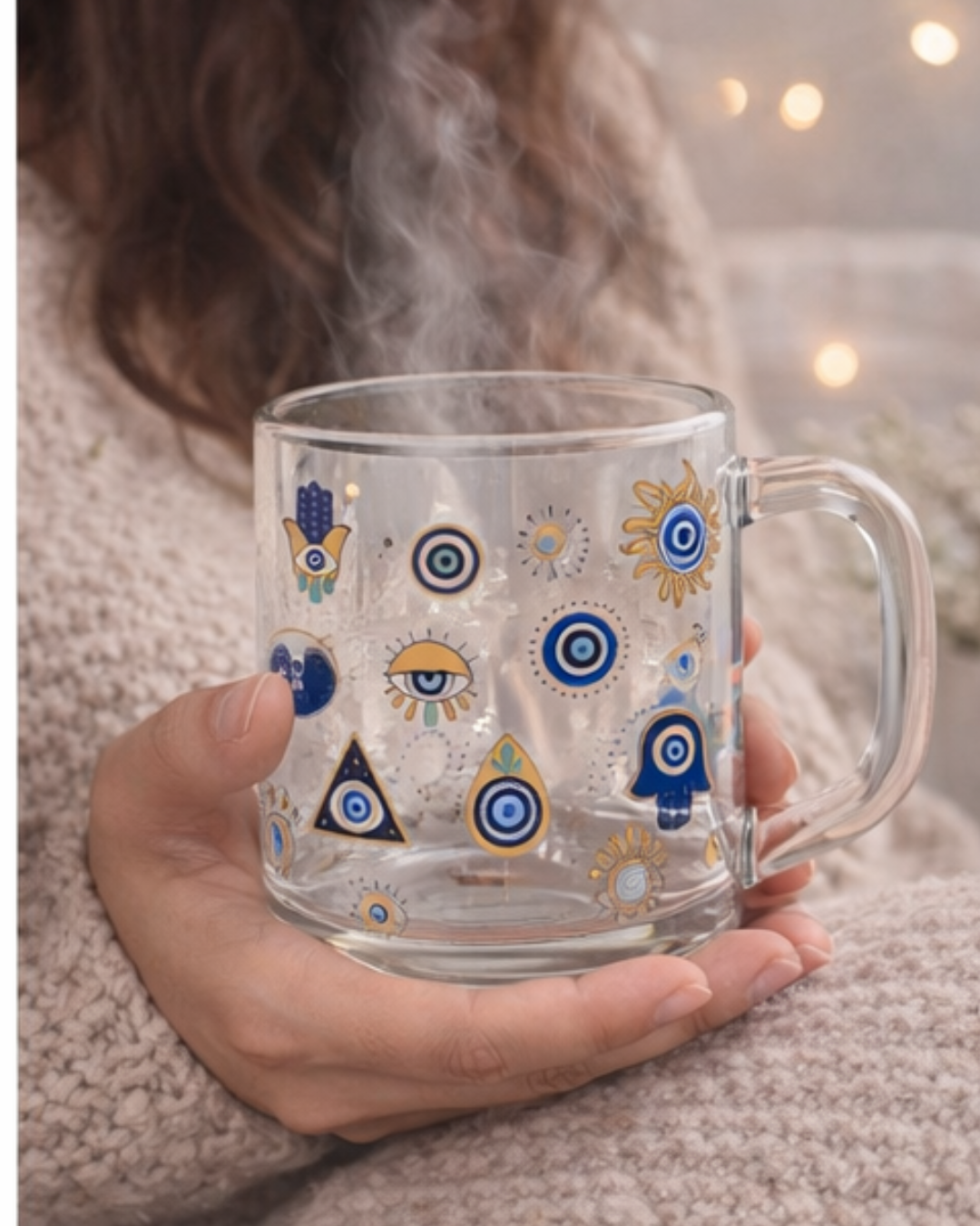 Caneca Ritualística de Proteção • Olho Grego • Vidro Decorativo com Simbolos de Proteção -Harmonia Plena