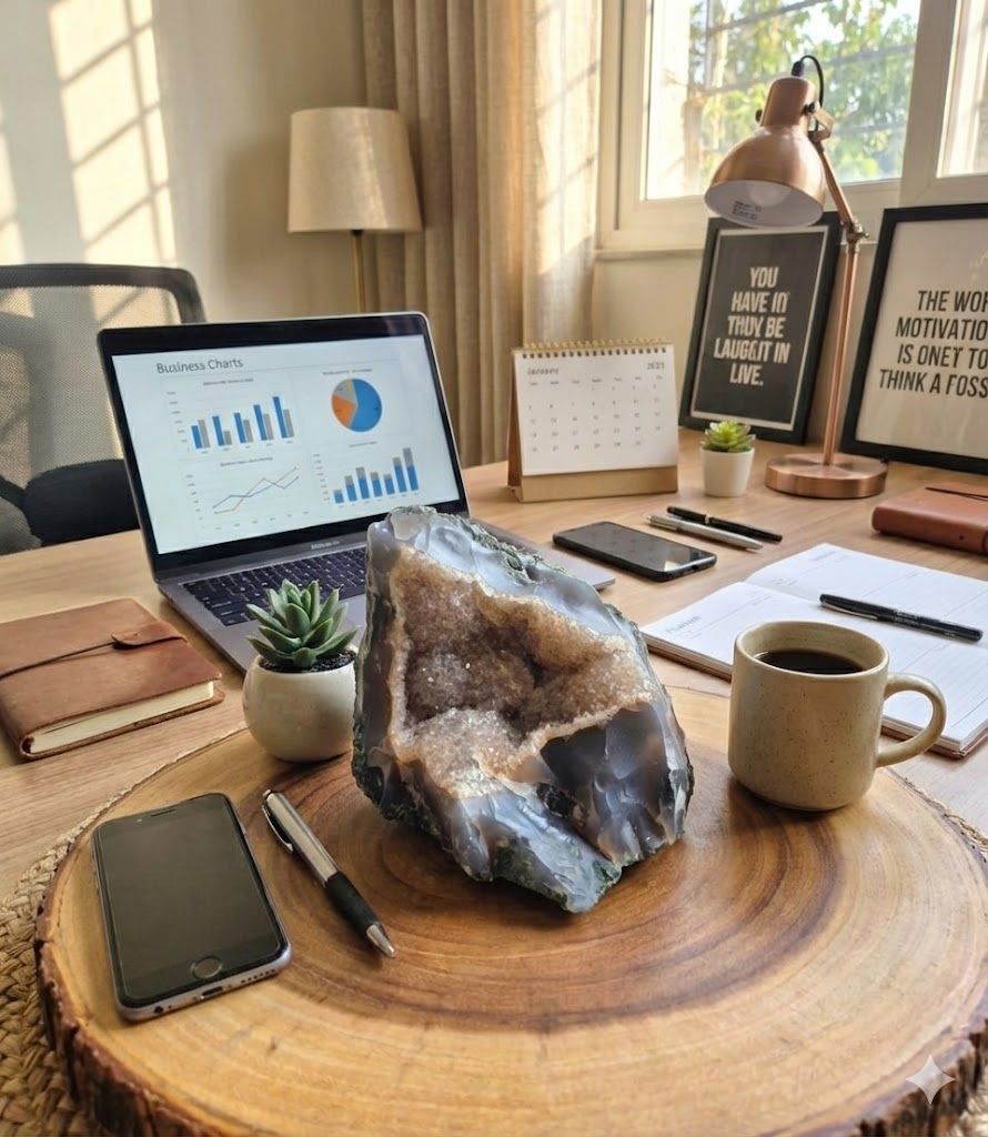 Geodo de Ágata Fumê Natural – Peça Única com Cristais Internos, 1,02 kg – Decoração, Energia e Colecionismo - Harmonia Plena