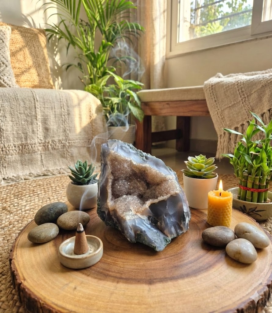 Geodo de Ágata Fumê Natural – Peça Única com Cristais Internos, 1,02 kg – Decoração, Energia e Colecionismo - Harmonia Plena