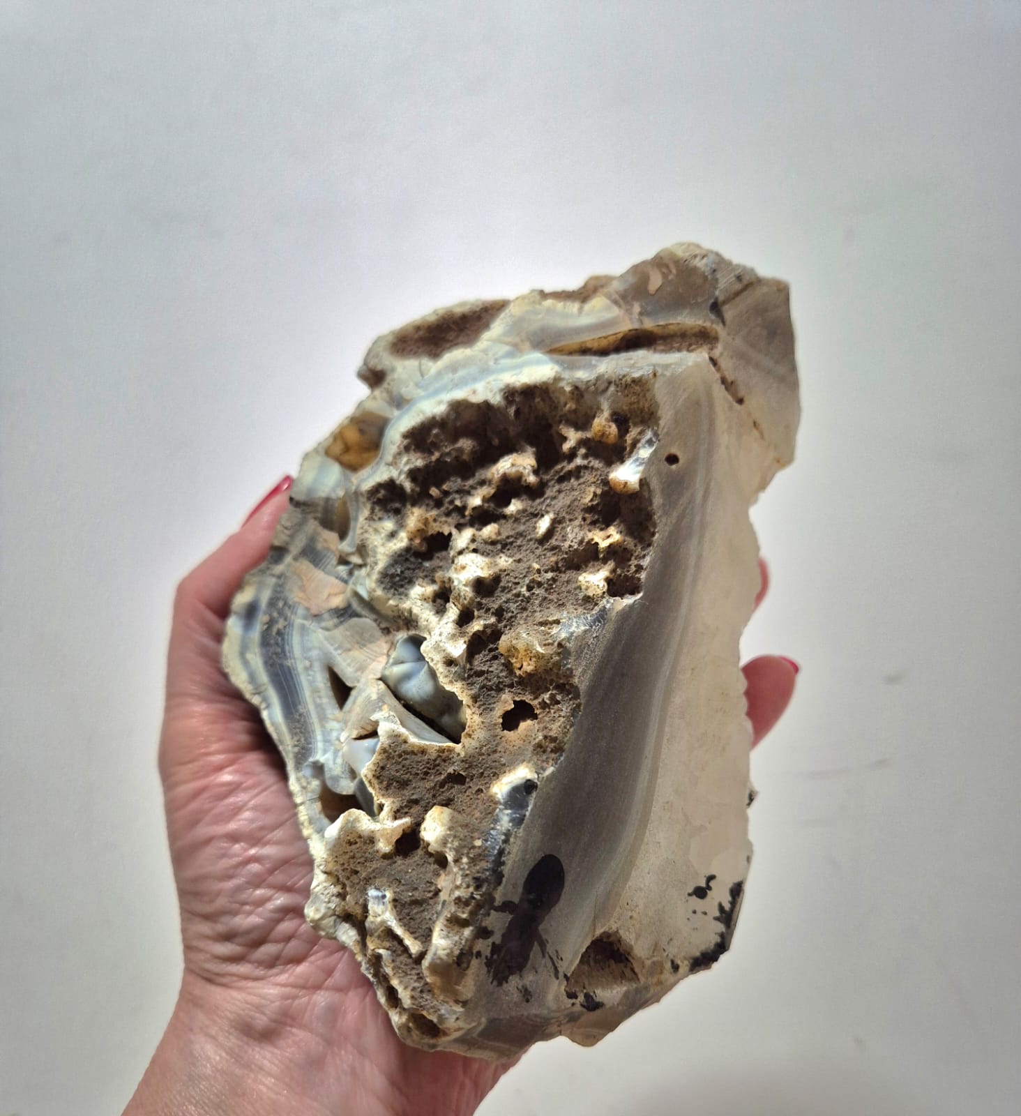 Geodo de Ágata Natural com Drusa de Quartzo – Peça Única Bruta | Ágata com Bandas Azuis e Núcleo Cristalino | Decoração Mineral, Coleção e Ambientes Zen - Harmonia Plena