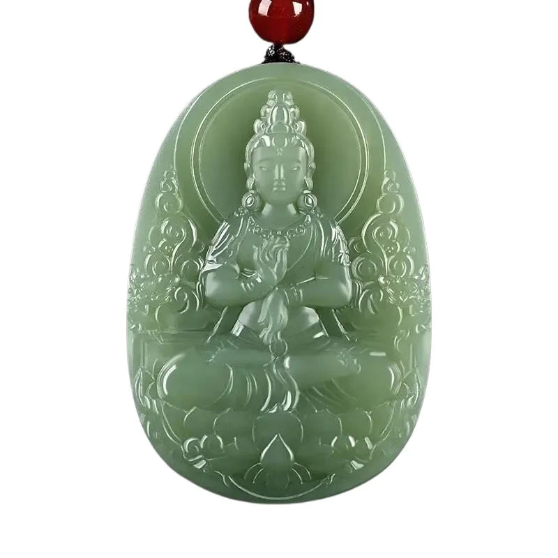 Jade Hetian Dupla Face - Estatueta Guanyin Bodhisattva Unissex - Budista - Reiki - Feng Shui - Semi Joias