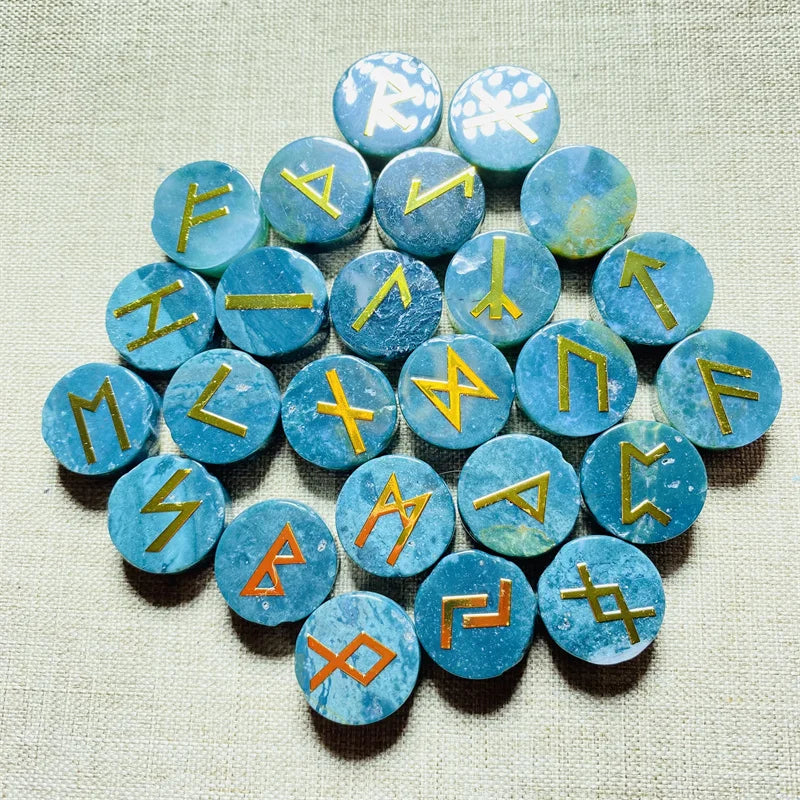 Jogo de Runas 25 Peças de Pedras Naturais: Ametista, Quartzo Rosa e Ágata Musgo