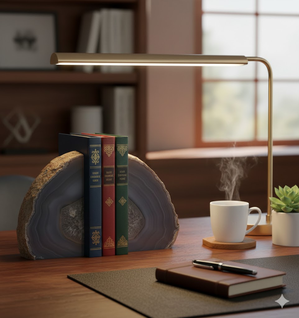 Peça Decorativa de Ágata Natural Cinza Fumê – Geodo Dividido | Peso de Livros, Ornamentação, Harmonização de Ambientes, Pedra Natural Premium - Doca Express