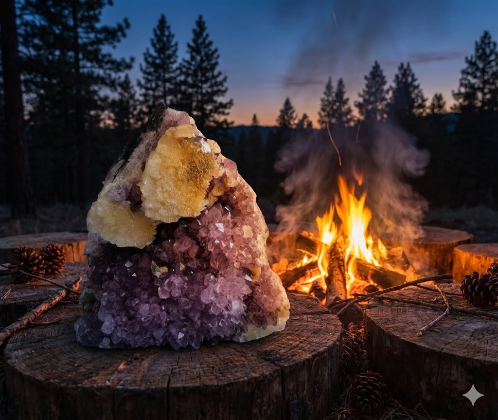 Peça Natural de Ametista com Calcita – Base Lapidada, 1,73 kg – Cristal para Decoração, Energização e Espaço Zen – Harmonia Plena