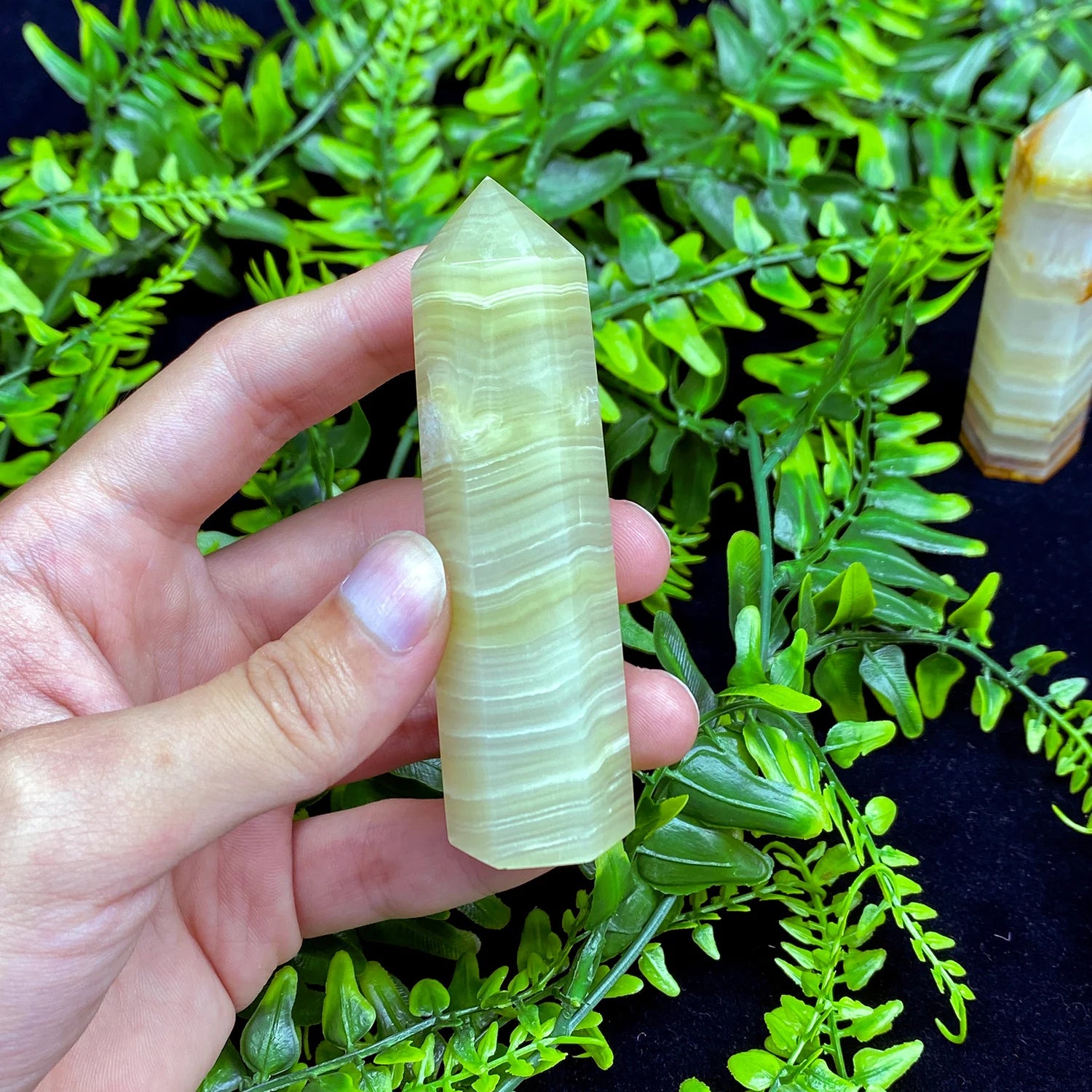 Pedra Natural Obelisco de Jade Afegão Hexagonal Feng Shui Reiki