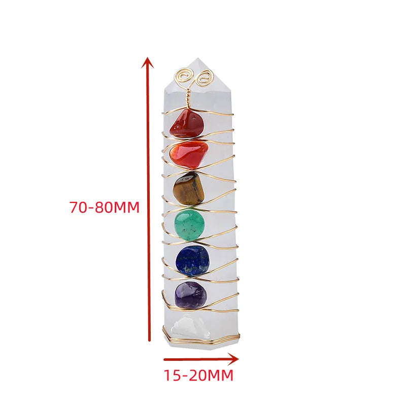 Pedra Natural de Selenita com Cristais dos 7 Chakras Reiki Feng Shui