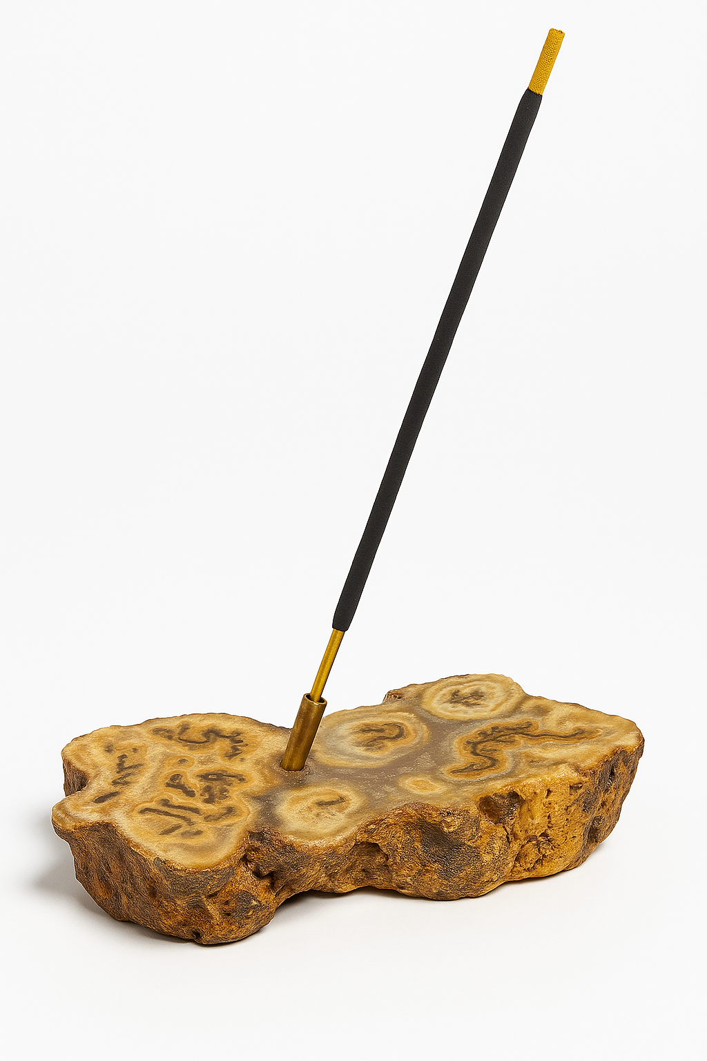 Pedra Natural Ágata Fatia com Suporte de Incenso em Cobre – Peça Única para Decoração, Aromaterapia e Energia – Base Orgânica em Corte Irregular - Harmonia Plena