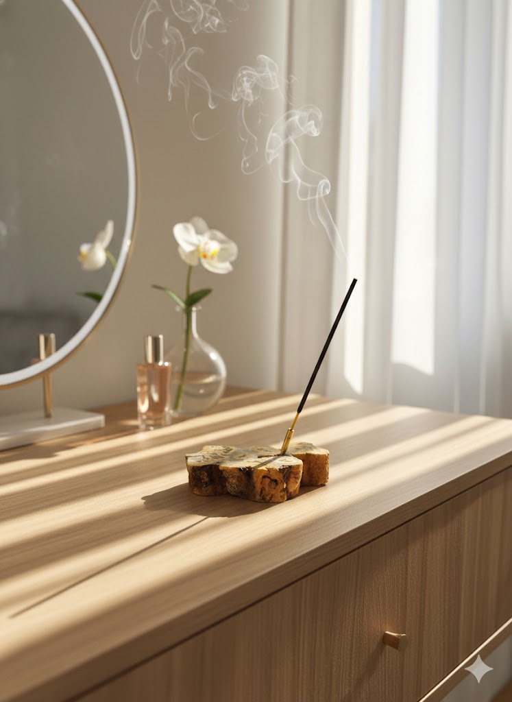 Pedra Natural Ágata Fatia com Suporte de Incenso em Cobre – Peça Única para Decoração, Aromaterapia e Energia – Base Orgânica em Corte Irregular - Harmonia Plena