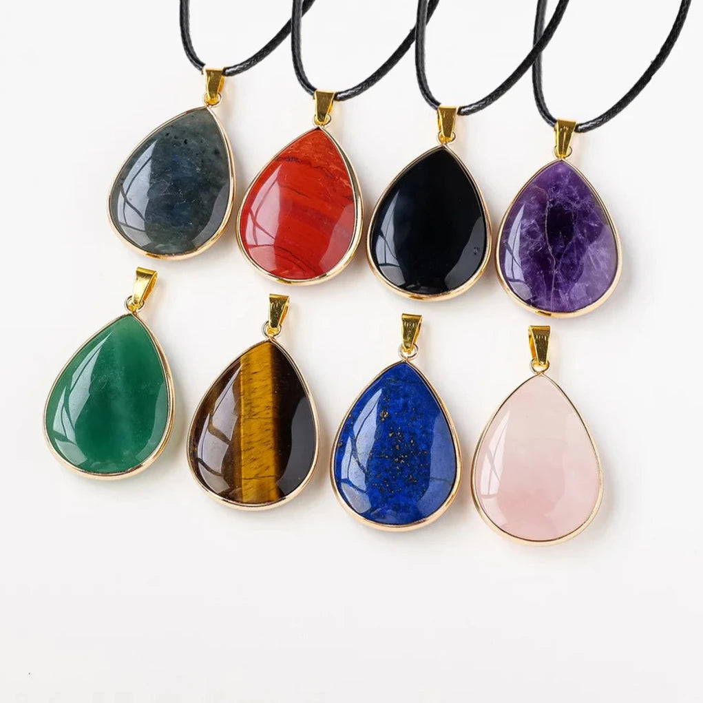 Pingente Feminino Pedra Natural Olho de Tigre Obsidiana Quartzo Rosa Metal Dourado