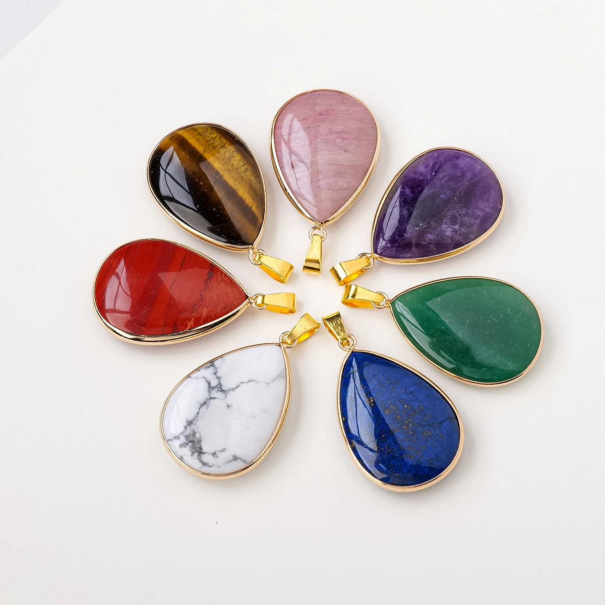 Pingente Feminino Pedra Natural Olho de Tigre Obsidiana Quartzo Rosa Metal Dourado