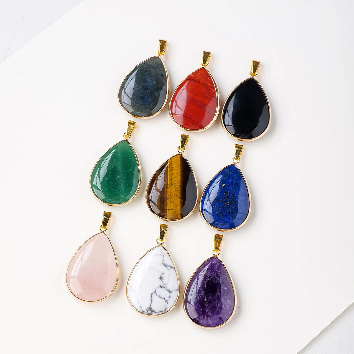 Pingente Feminino Pedra Natural Olho de Tigre Obsidiana Quartzo Rosa Metal Dourado