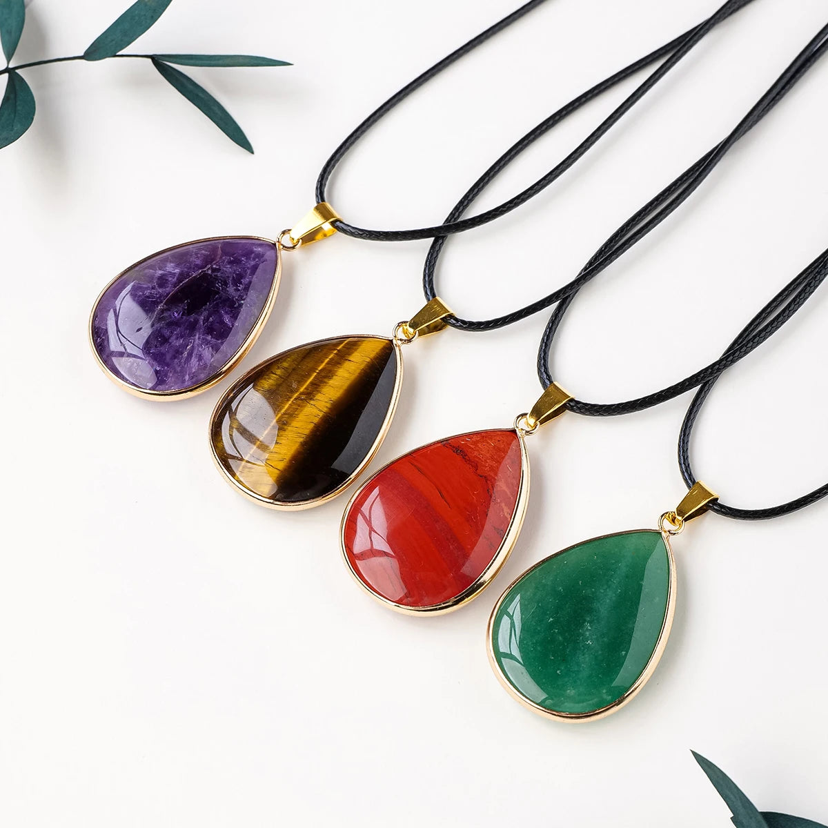 Pingente Feminino Pedra Natural Olho de Tigre Obsidiana Quartzo Rosa Metal Dourado