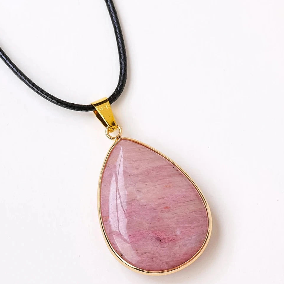 Pingente Feminino Pedra Natural Olho de Tigre Obsidiana Quartzo Rosa Metal Dourado