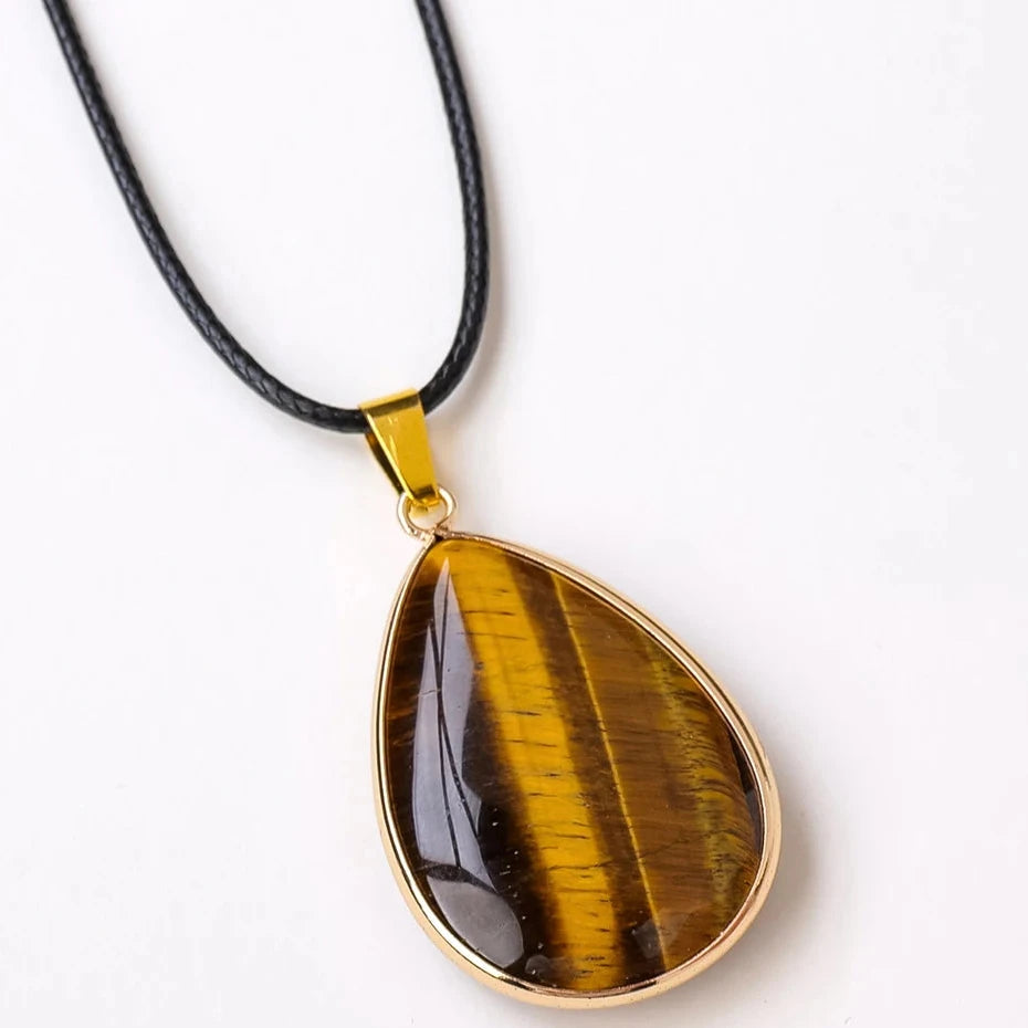 Pingente Feminino Pedra Natural Olho de Tigre Obsidiana Quartzo Rosa Metal Dourado