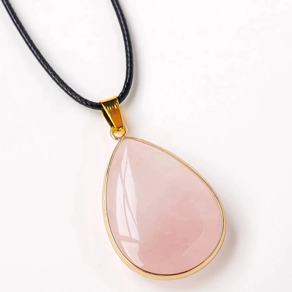 Pingente Feminino Pedra Natural Olho de Tigre Obsidiana Quartzo Rosa Metal Dourado