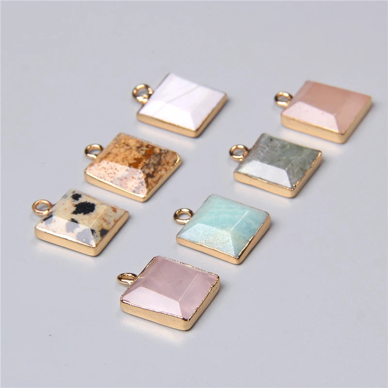 Pingentes Quadrados de Pedra Natural Amazonita Howlita Labradorita Feng Shui Reiki