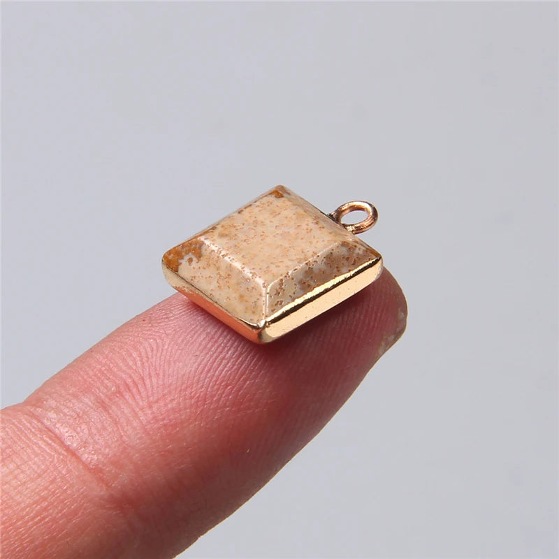 42743052533811Pingentes Quadrados de Pedra Natural Amazonita Howlita Labradorita Feng Shui Reiki