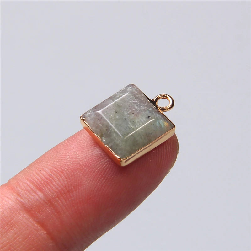 Pingentes Quadrados de Pedra Natural Amazonita Howlita Labradorita Feng Shui Reiki