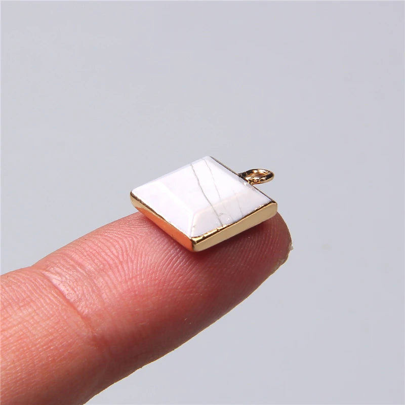 Pingentes Quadrados de Pedra Natural Amazonita Howlita Labradorita Feng Shui Reiki