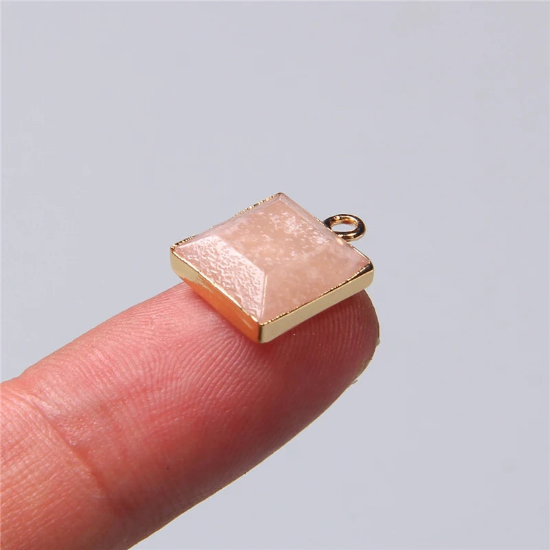 Pingentes Quadrados de Pedra Natural Amazonita Howlita Labradorita Feng Shui Reiki