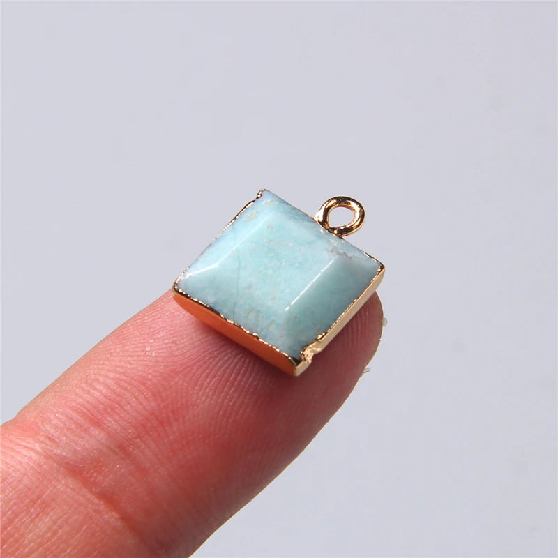 Pingentes Quadrados de Pedra Natural Amazonita Howlita Labradorita Feng Shui Reiki
