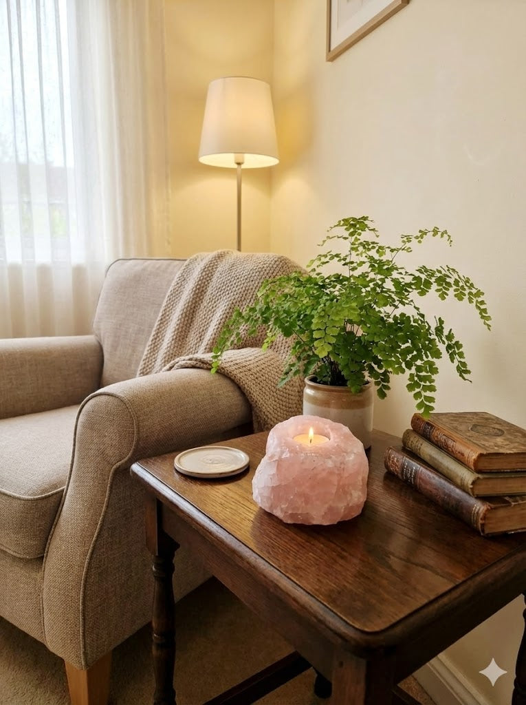 Porta-Velas de Quartzo Rosa Natural – 1.480 kg | Peça Artesanal Única para Decoração, Meditação e Energia do Amor | Doca Express