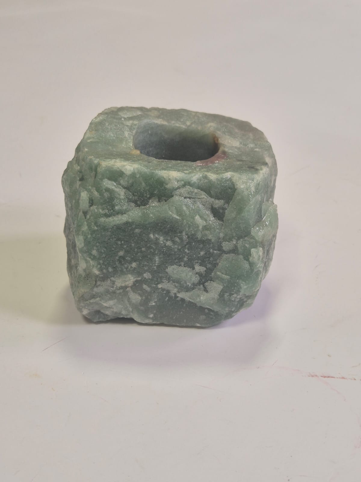 Porta-Velas de Quartzo Verde Natural - 1480 gramas - Peça Artesanal Única para Decoração, Meditação e Energia Positiva - Harmonia Plena