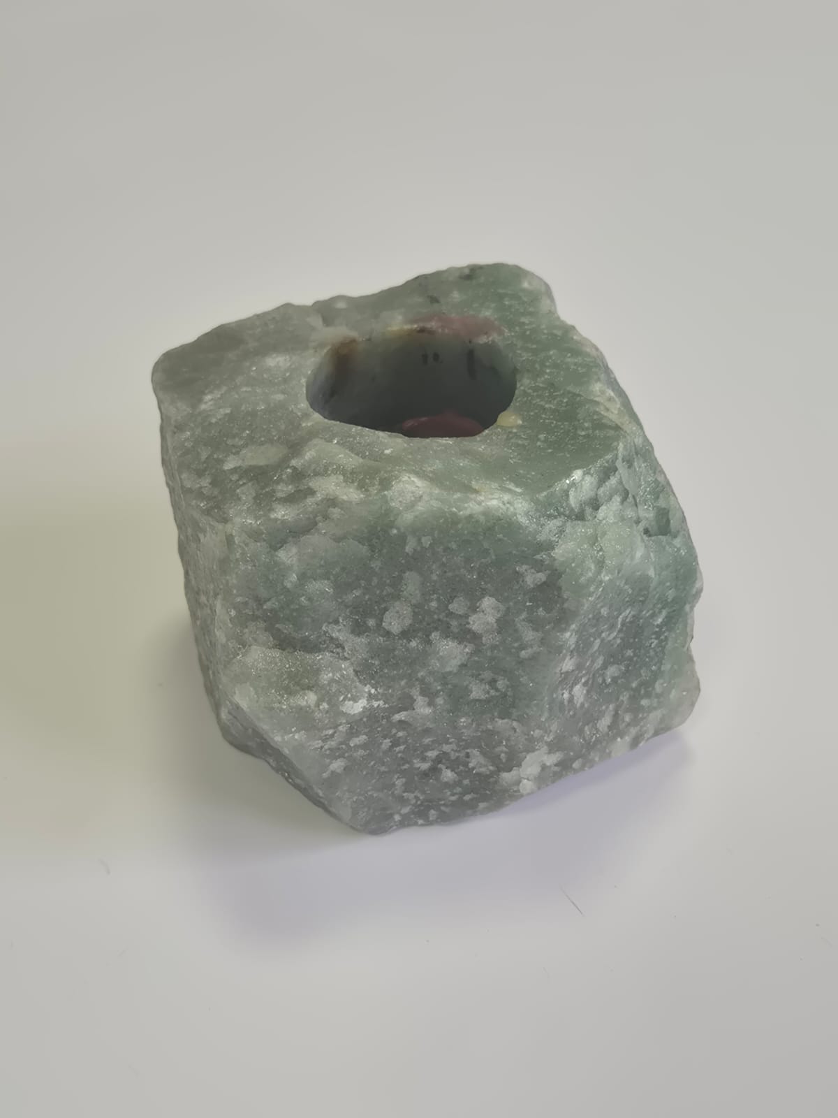 Porta-Velas de Quartzo Verde Natural - 1480 gramas - Peça Artesanal Única para Decoração, Meditação e Energia Positiva - Harmonia Plena