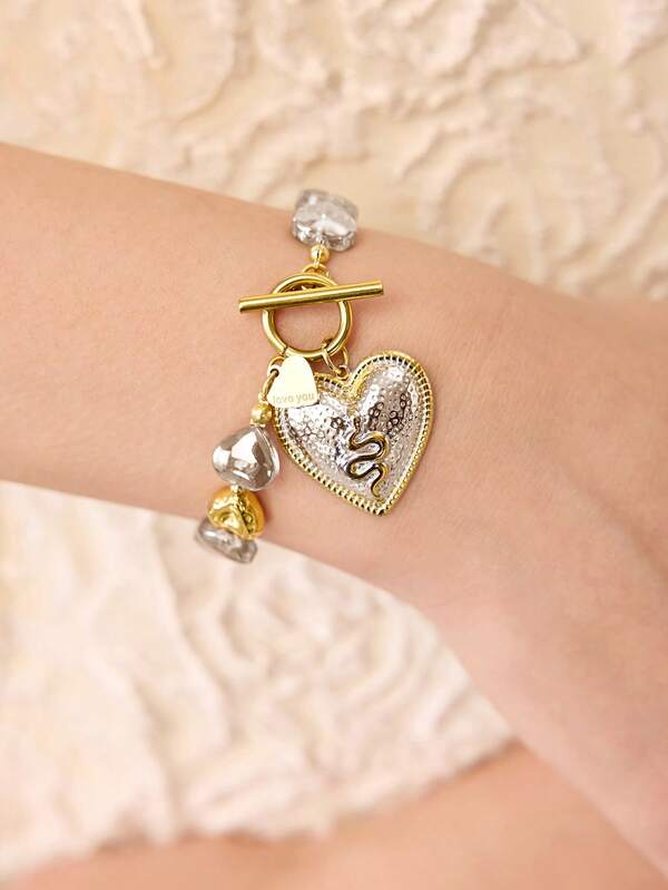 Pulseira Feminina de Proteção Serpente com Corações Energéticos - Amuleto de Transmutação e Força Espíritual - Harmonia Plena Semi Joias