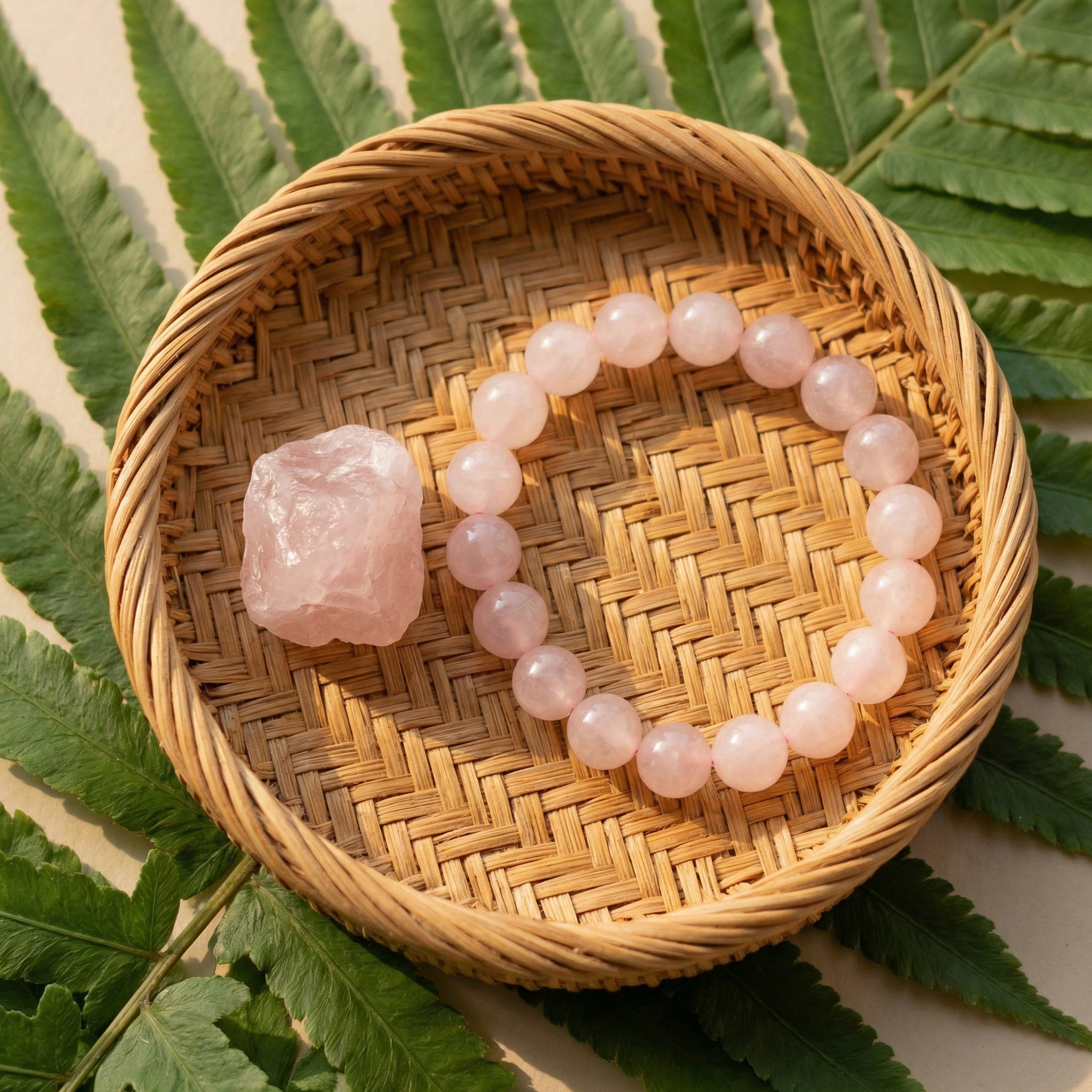 Pulseira Pedra Natural Quartzo Rosa - Portal Energético do Amor | Harmonia Plena
