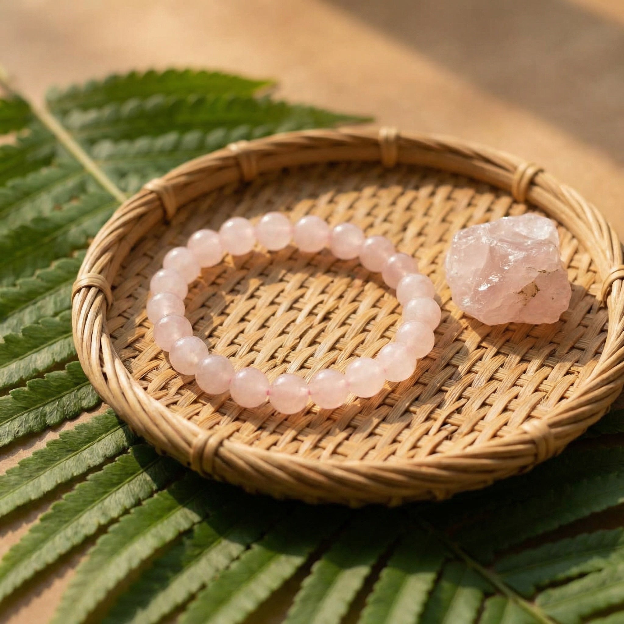 Pulseira Pedra Natural Quartzo Rosa - Portal Energético do Amor | Harmonia Plena