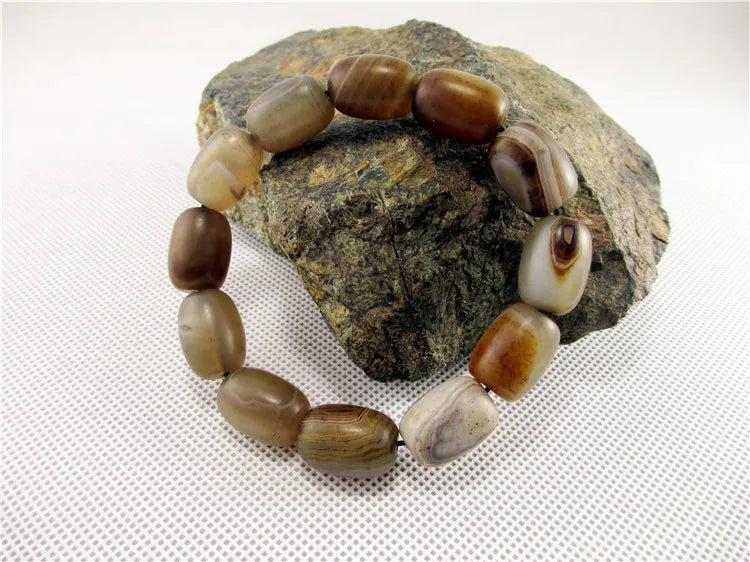 Pulseira Unissex de Sardonyx Natural - Amuleto de Sorte Multicolorido - Ágata Fosca Elíptica - Moda e Qualidade - Semi Joias - Reiki - Feng Shui - Pedras Naturais